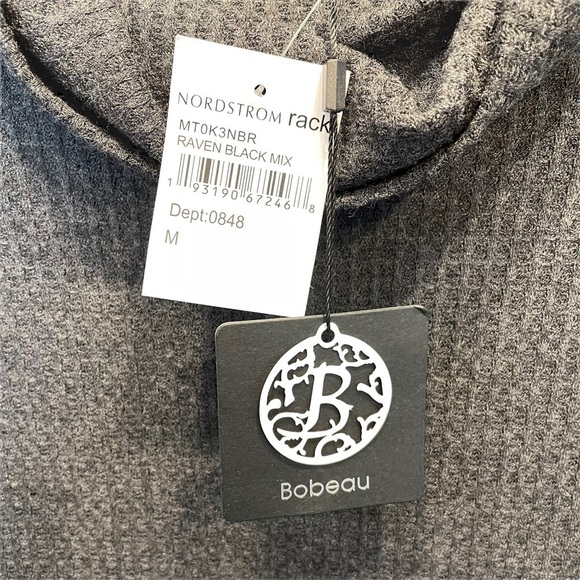 Bobeau Cowl Neck Raglan Sleeve Thermal Top Raven Black Mix Grey Medium New NWT - Picture 5 of 7